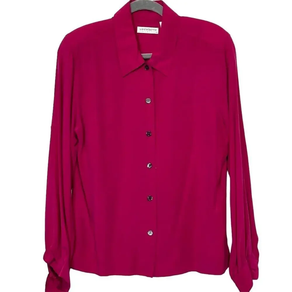 Liz Claiborne Women's Silk Long Sleeve Pink Blouse Size 8 Casual - Picture 2 of 10
